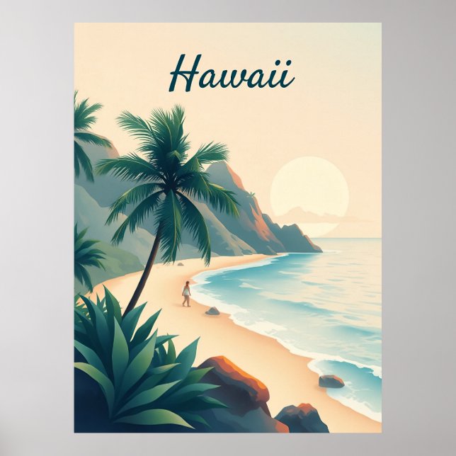 Poster Vintage Hawaii Travel Illustration (Frente)