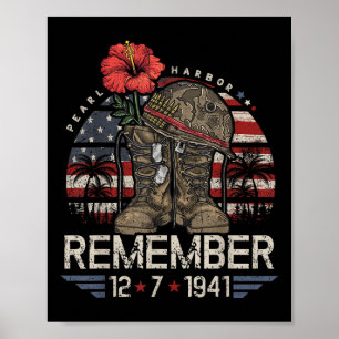 Poster Vintage Hawaii Usa Flag Tee, Pearl Harbor