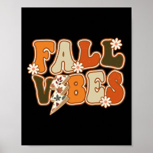Poster Vintage Hello Fall Floral Groovy Fall Vibes Autumn