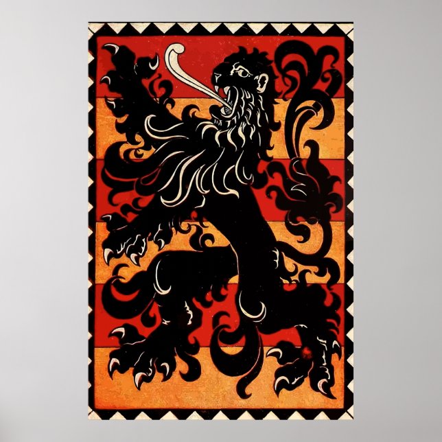 Póster Vintage Heraldic Lion (Bélgica) (Frente)