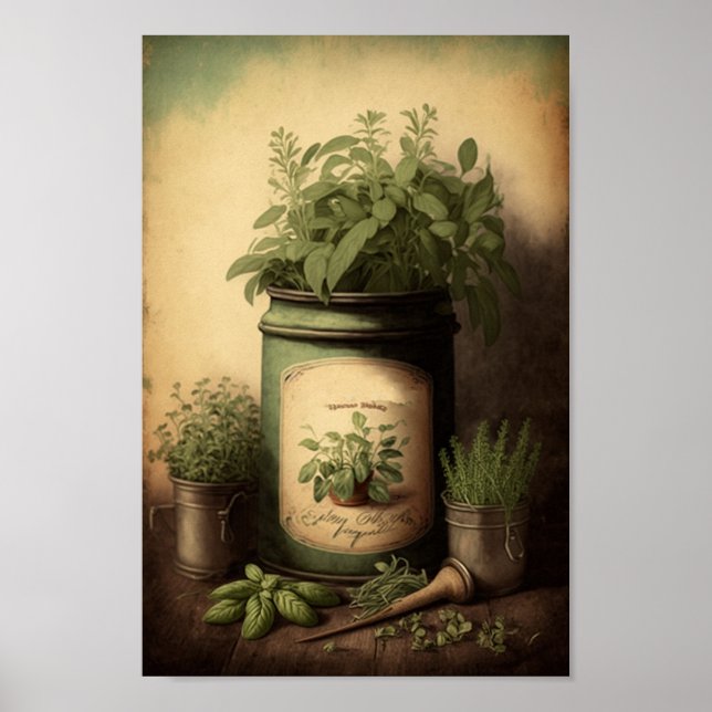 Poster Vintage Herbs Baixável Wall Art (Frente)