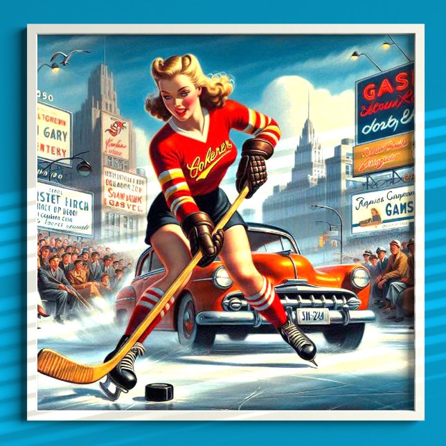 Poster Vintage Hockey Girl (Criador carregado)