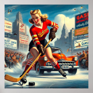 Poster Vintage Hockey Girl