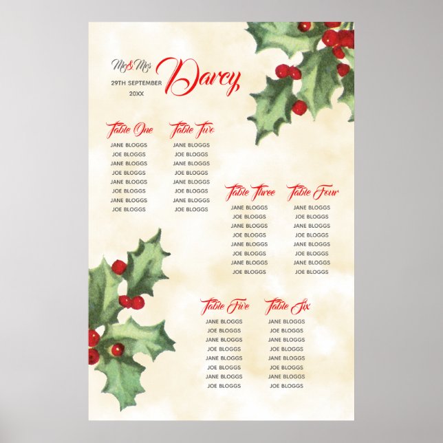 Poster Vintage Holly Seating Chart (Frente)