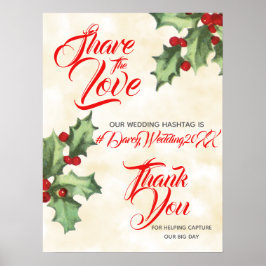 Poster Vintage Holly Wedding Hashtag Sinal