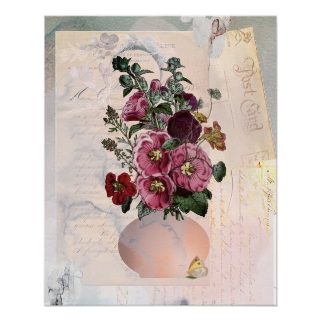 Póster Vintage Hollyhock em Letras Collage (Frente)
