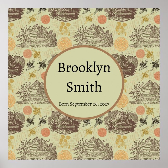 Poster Vintage Honey Bumblebee Sage Personalizado (Frente)