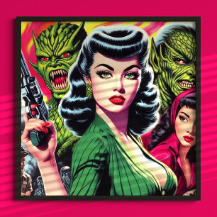 Poster Vintage Horror Sci-fi Pulp Girl