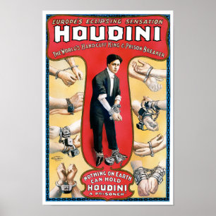 Poster vintage Houdini Magalhista 1909 Restaurado