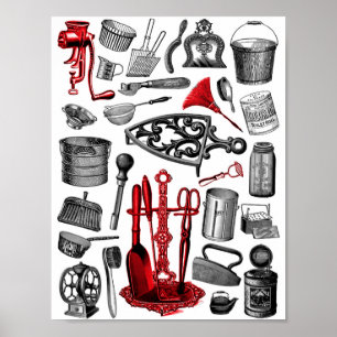 Poster Vintage HouseItems in Black White and Red
