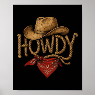 Poster Vintage Howdy Cowboy Retro Ocidental Howdy Cowboy