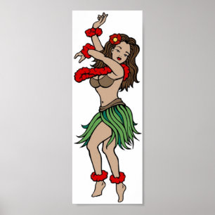 Póster Vintage Hula Hawaiai - Tatuagem
