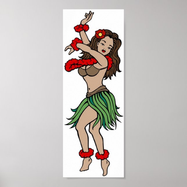 Póster Vintage Hula Hawaiian Girl Tattoo Art (Frente)