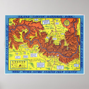 Poster Vintage Hysterous Map Grand Canyon Viagem