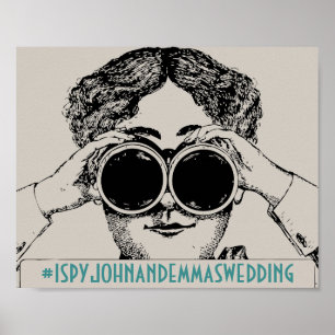 Póster Vintage I Spy Weding Social Media Sinal Hashtag