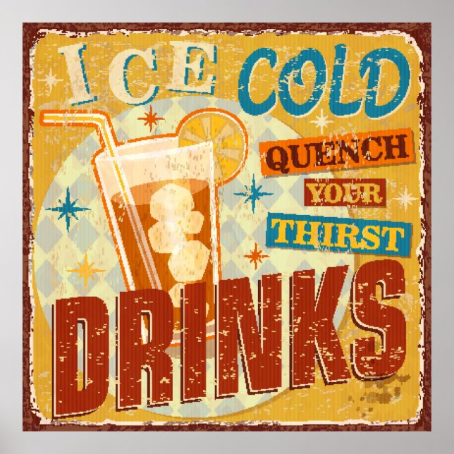 Poster Vintage Ice Fold Bebidas Sinais de metal. (Frente)