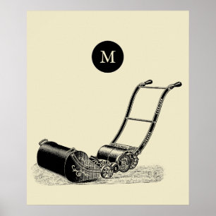 Póster VINTAGE ILLUSTRATION British Lawn Mower Monograma