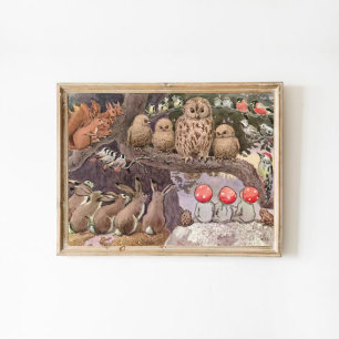 Poster Vintage Illustration Forest Children Elsa Beskow