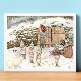 Poster Vintage Illustration Forest Children Elsa Beskow