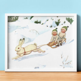 Poster Vintage Illustration Forest Children Elsa Beskow