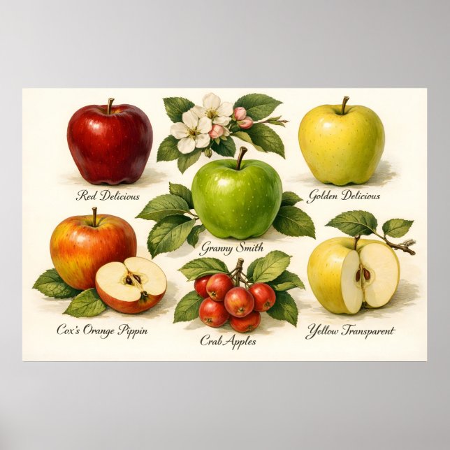 Poster Vintage Illustration with Apple Varieties  (Frente)
