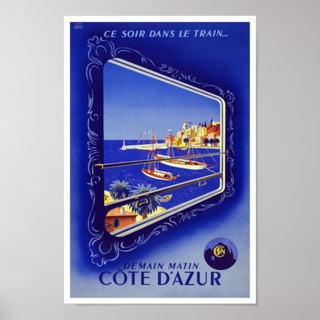 Poster vintage Impressão Côte d'Azur Train França (Frente)