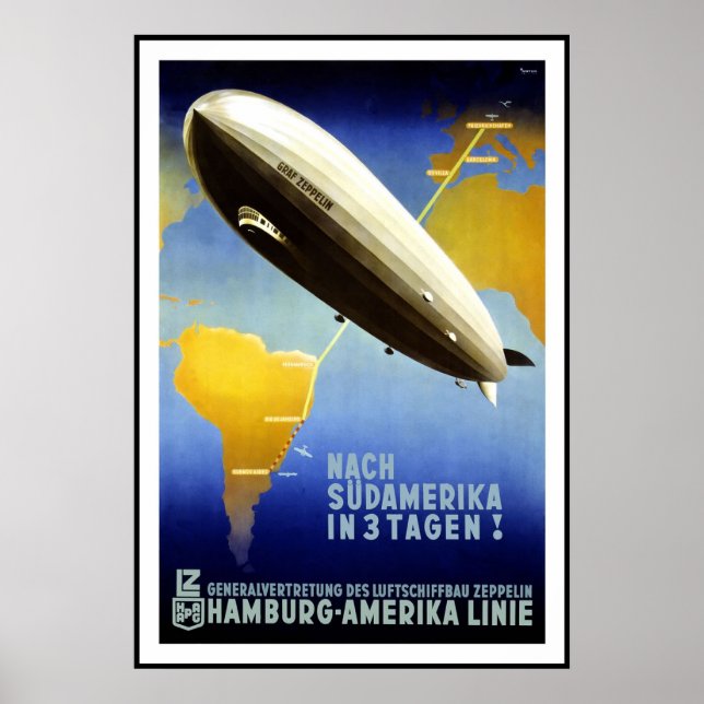 Poster vintage Impressão Hamburg Amercia AirShip (Frente)