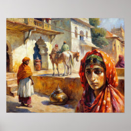 Poster Vintage Indian Village Scense