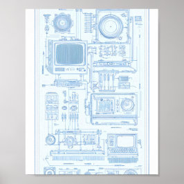 Poster Vintage Industrial Art: Retro-Tech Modular Machine