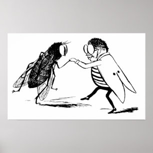 Póster Vintage Insetos Dançando; Mosca Azul