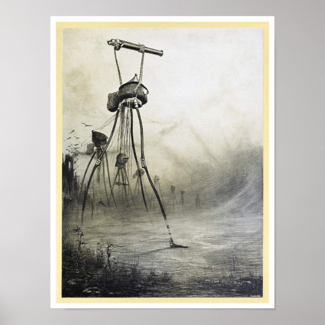 Poster Vintage invasão de alienígenas no filme da guerra  (Frente)