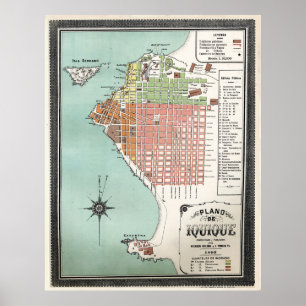 Poster Vintage Iquique Chile Map (1895)