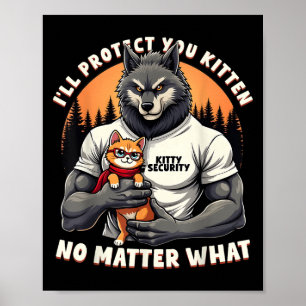 Poster Vintage Irei Proteger Você Gatinho Alfa Wolf Engra