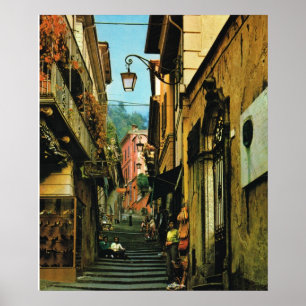 Poster Vintage Italia, Bellagio, rua das etapas