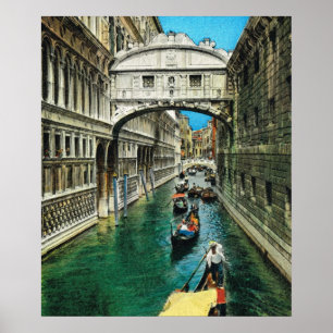 Poster Vintage Italia, Veneza, ponte dos suspiros