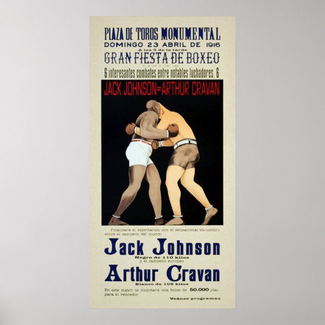 Poster Vintage Jack Johnson vs Arthur Cravan Fight (Frente)
