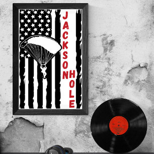 Poster Vintage Jackson Hole Paragliding Skydiving