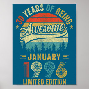 Poster Vintage Janeiro 1996 Velho Aniversário de 30 anos