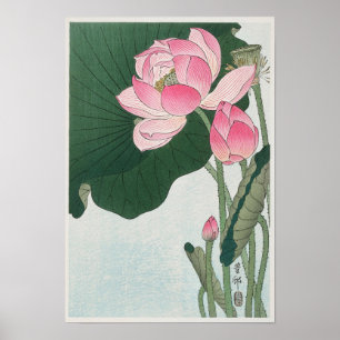 Poster Vintage Japonês Blooming Lotus Flowers