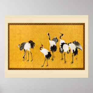 Poster Vintage Japonês Crane Art