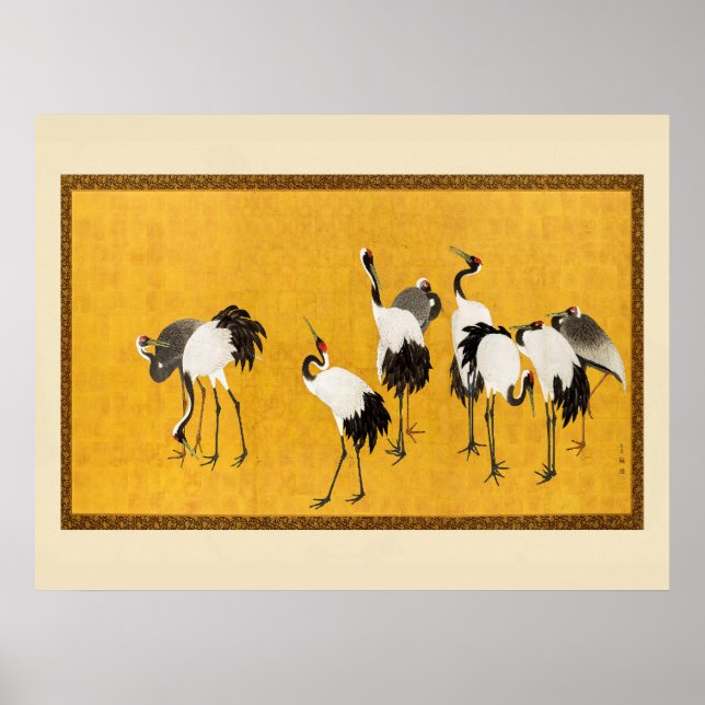 Poster Vintage Japonês Crane Art (Frente)