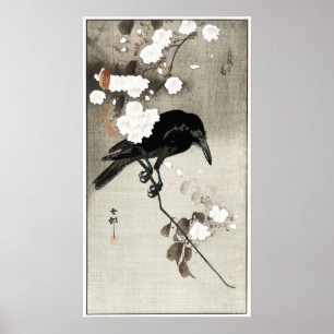 Poster Vintage Japonês Crow and Blossom Woodblock Impres