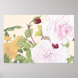 Poster Vintage Japonês Floral Art Blush Pink Rose