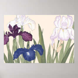 Poster Vintage Japonês Floral Art Purple Iris Flowers
