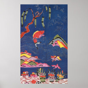 Póster Vintage Japonês Kimono Textile (Bingata)