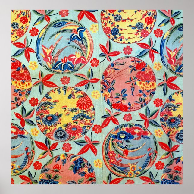Póster Vintage Japonês Kimono Textile (Bingata) (Frente)