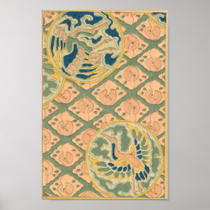 Poster Vintage japonês Wall Art Cranes
