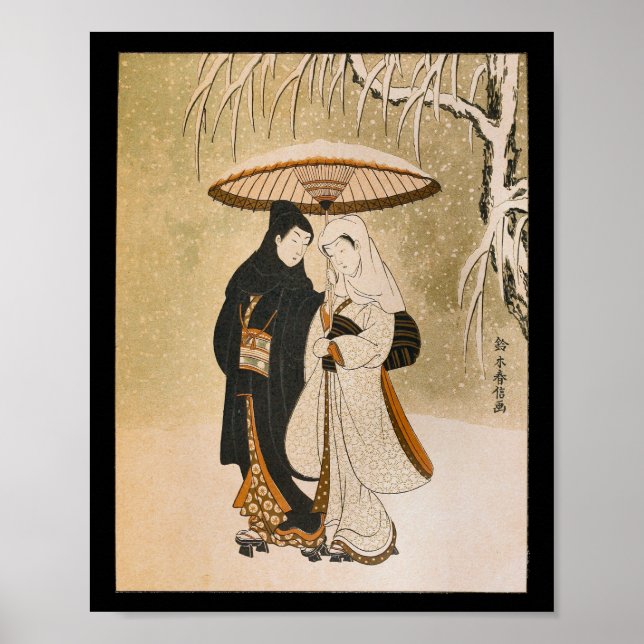 Poster Vintage Japonês Wall Art Woman Snow (Frente)