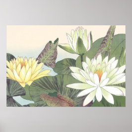 Poster Vintage Japonês Woodblock White Lotus Flower
