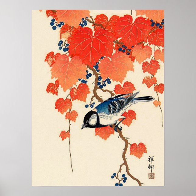 Poster Vintage Jay Bird e Autumn Grapevine (Frente)